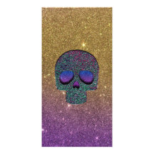 Girly Trendy Faux Glitter Skull Customized Photo Card