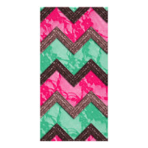 Girly Trendy Pink green zig zag lace Photo Card Template