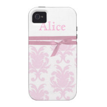 Girly Vintage pink damask and ribbon IPHONE 4 Case