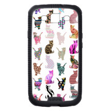 Girly Whimsical Cats aztec floral stripes pattern