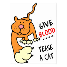give blood tease a cat post cards