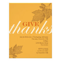 Give thanks fall brown leaves Thanksgiving dinner invitations