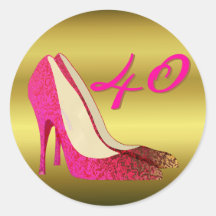Glam Gold & Pink Stiletto Birthday Round Sticker
