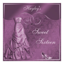 Glamorous Purple Ball Gown Sweet 16 Custom Invitation