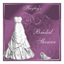Glamorous Wedding Gown Purple Bridal Shower Personalized Invite