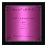 Glamour Hot Pink Black Floral Birthday Party Personalized Announcement