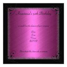 Glamour Hot Pink Black Floral Birthday Party Personalized Announcement