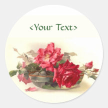 Glass Bowl Roses - Customise Round Sticker