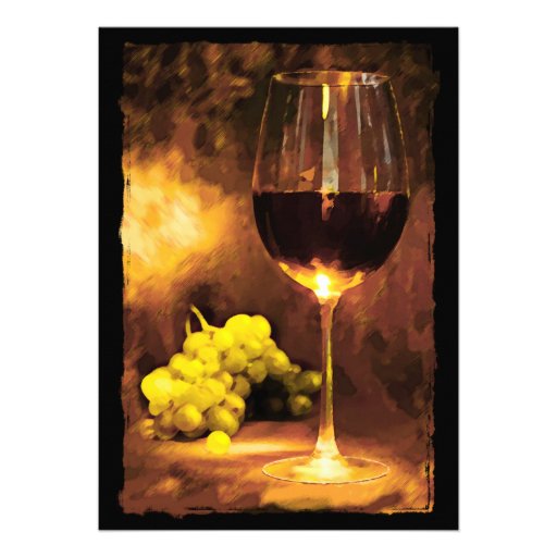 Glass of Wine & Green Grapes in Candlelight Invitation
