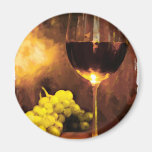 Glass of Wine & Green Grapes in Candlelight Refrigerator Magnets