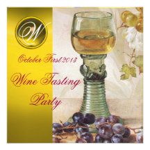 GLASS OF WINE ,OLD GRAPE VINEYARD PARTY MONOGRAM INVITATIONS
