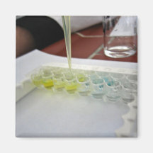 Glass vessels with colourful solutions fridge magnets