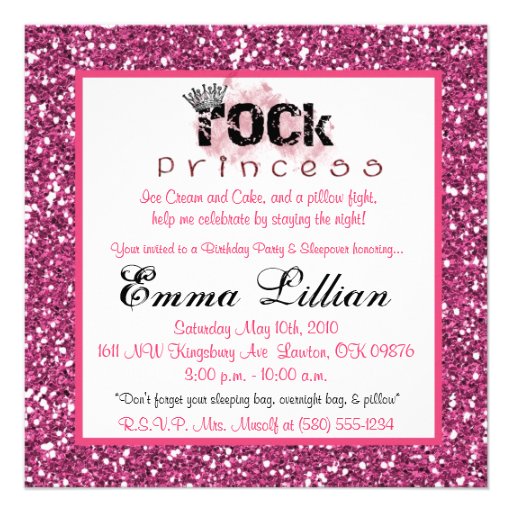 gliter punk rock princess birthday party Invite