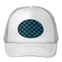 Glitter blue and black checkered pattern trucker hat