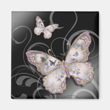 "Glitter Butterflies" (black) by Cheryl Daniels Refrigerator Magnets