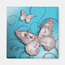 "Glitter Butterflies" (blue) by Cheryl Daniels Magnets