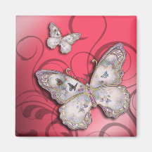 "Glitter Butterflies" (pink) by Cheryl Daniels Fridge Magnet