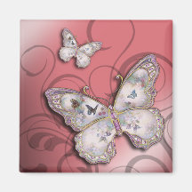 "Glitter Butterflies" (rose) by Cheryl Daniels Fridge Magnets
