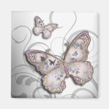 "Glitter Butterflies" (white) by Cheryl Daniels Fridge Magnets