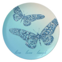 Glitter Butterfly Decorative Plate Blue Love