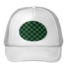 Glitter green and black checkered pattern trucker hat