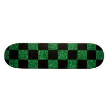 Glitter green and black checkered pattern skate board