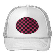 Glitter hot pink and black checkered pattern trucker hats