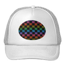 Glitter rainbow and black checkered pattern mesh hat