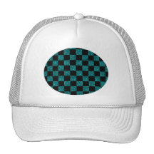 Glitter turquoise and black checkered pattern hat