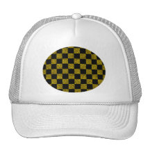 Glitter yellow and black checkered pattern mesh hats