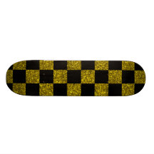 Glitter yellow and black checkered pattern skate board deck
