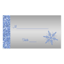 Glittery Blue and Silver Snowflakes Placecards Business Card Templates