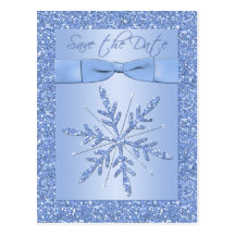 Glittery Blue Snowflake Save the Date Postcard