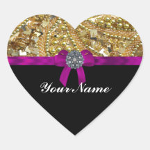Glittery gold & black heart sticker