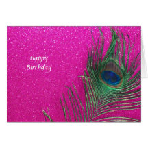 Glittery Pink Peacock Feather Greeting Card