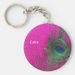 Glittery Pink Peacock Feather Keychains