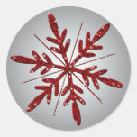 Glittery Silver and Red Snowflake Sticker
