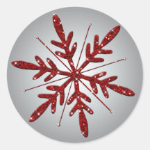 Glittery Silver and Red Snowflake Sticker