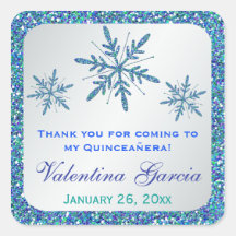 Glittery Silver Aqua Blue Green Snowflakes Sticker