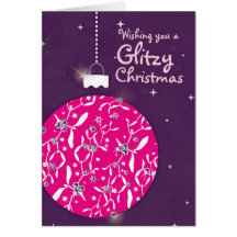 Glitzy Christmas sparkle bauble pink/purple card
