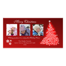 Glowing Snowflake Tree Photocard (red) Photo Greeting Card