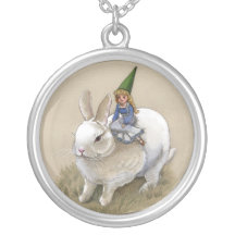 Gnome and White Rabbit Necklace