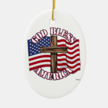 God Bless American with USA Flag & Cross Christmas Tree Ornaments