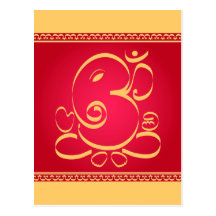 God  Om Ganesha on red Post Cards