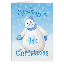 Godson's First Christmas Snowman Greeting Card