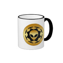 GOLD ALIEN HEAD AND SPACE SHIPS MUGS