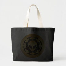 GOLD ALIEN HEAD AND SPACE SHIPS TOTE BAG