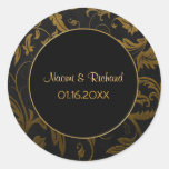 Gold and Black Damask Wedding Seal - Customise Round Sticker