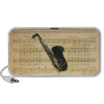 Gold and Black Saxophone on Old Sheet Music Doodle iPhone Speaker