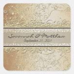 Gold and Black Swirl Square Wedding Seal Sticker